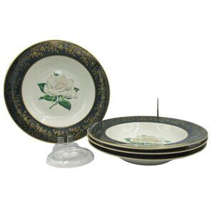 Stradford Rim Soup Bowl Chantilly Dark Green Gold Floral Set of 4